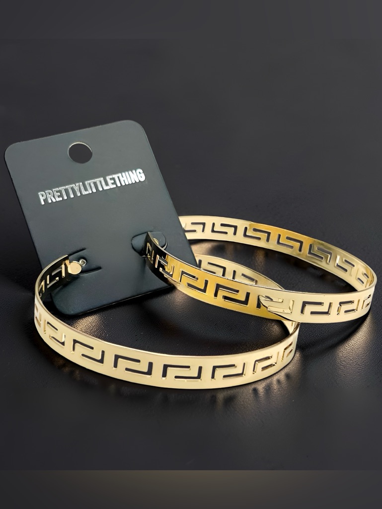 Prettylittlething Gold Cutout Greek Hoop Earrings